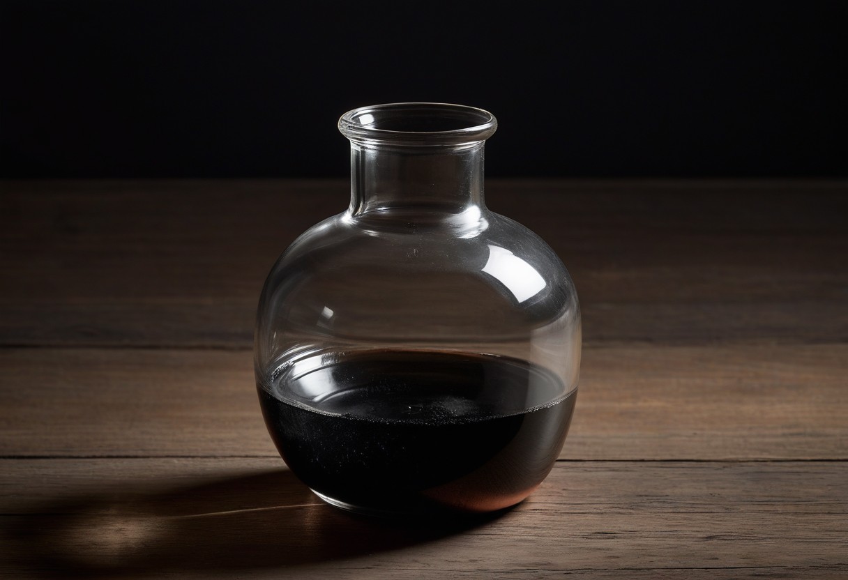 Clear glass vessel on pale wood surface, illuminated by soft light with minimal shadow.