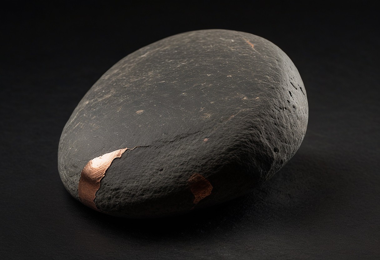 Smooth river stone centered on white background with soft, even lighting.