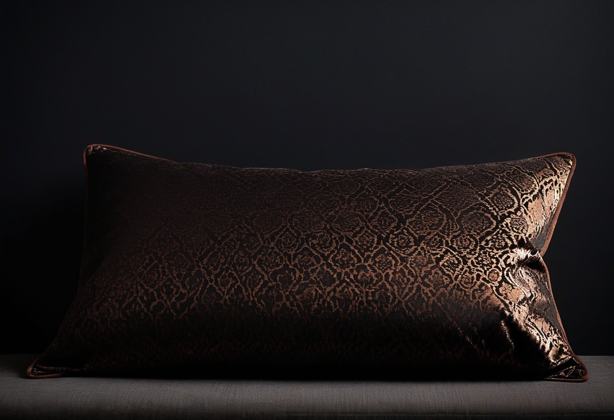 A deep rectangular indentation in burgundy velvet fabric, lit from above, casting shadows into the depression.