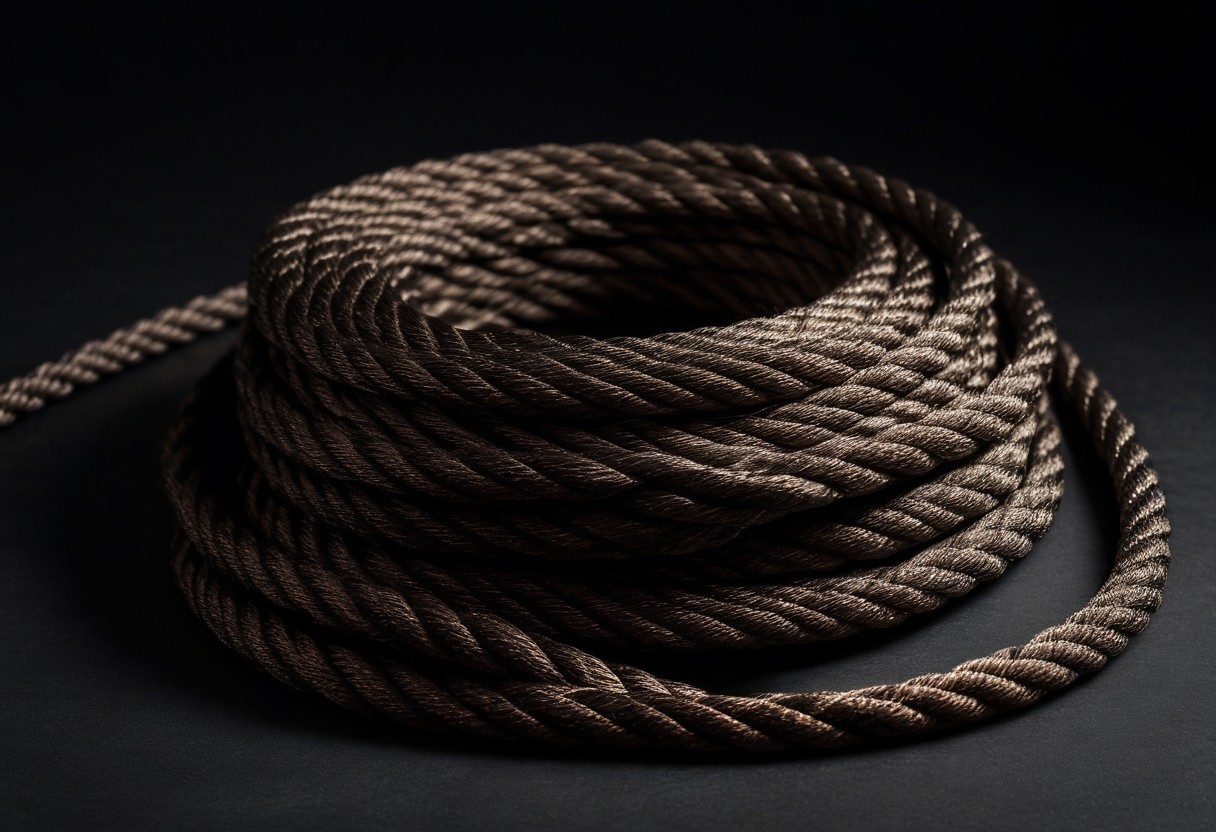 Diamond-patterned natural rope arranged on pale linen with sharp geometric shadows cast by studio lighting.