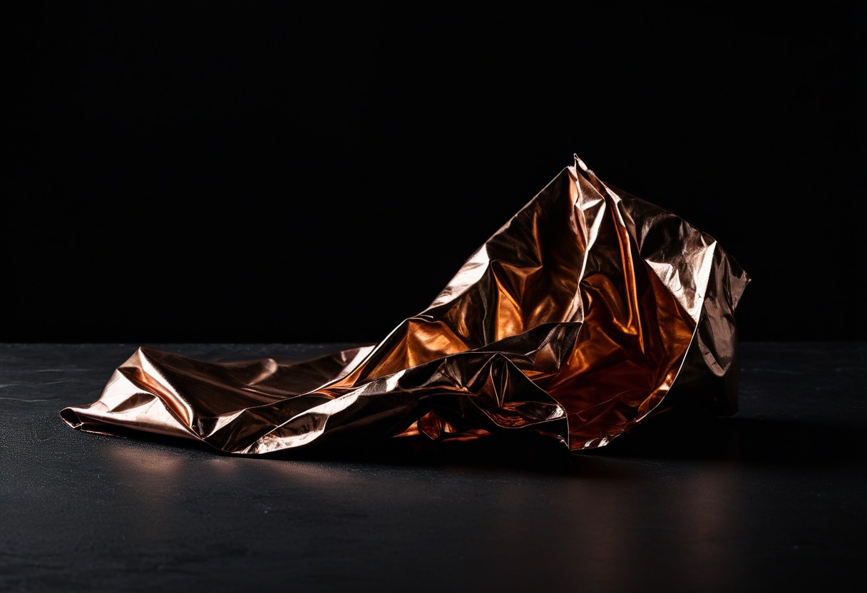 Crumpled translucent material with glossy highlights arranged against a dark background.