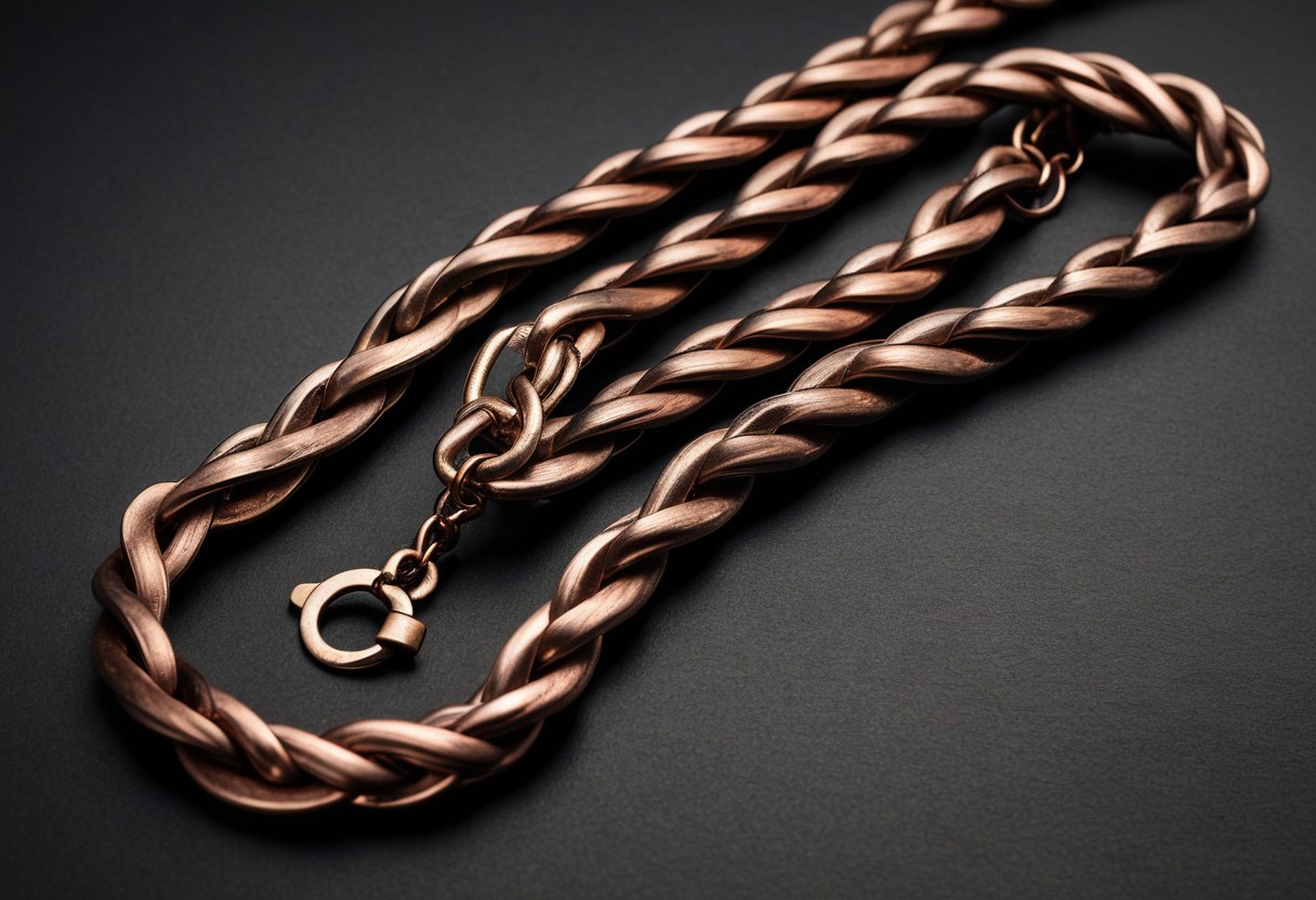 Four silver chains of equal length braided together in a flat pattern on white paper.