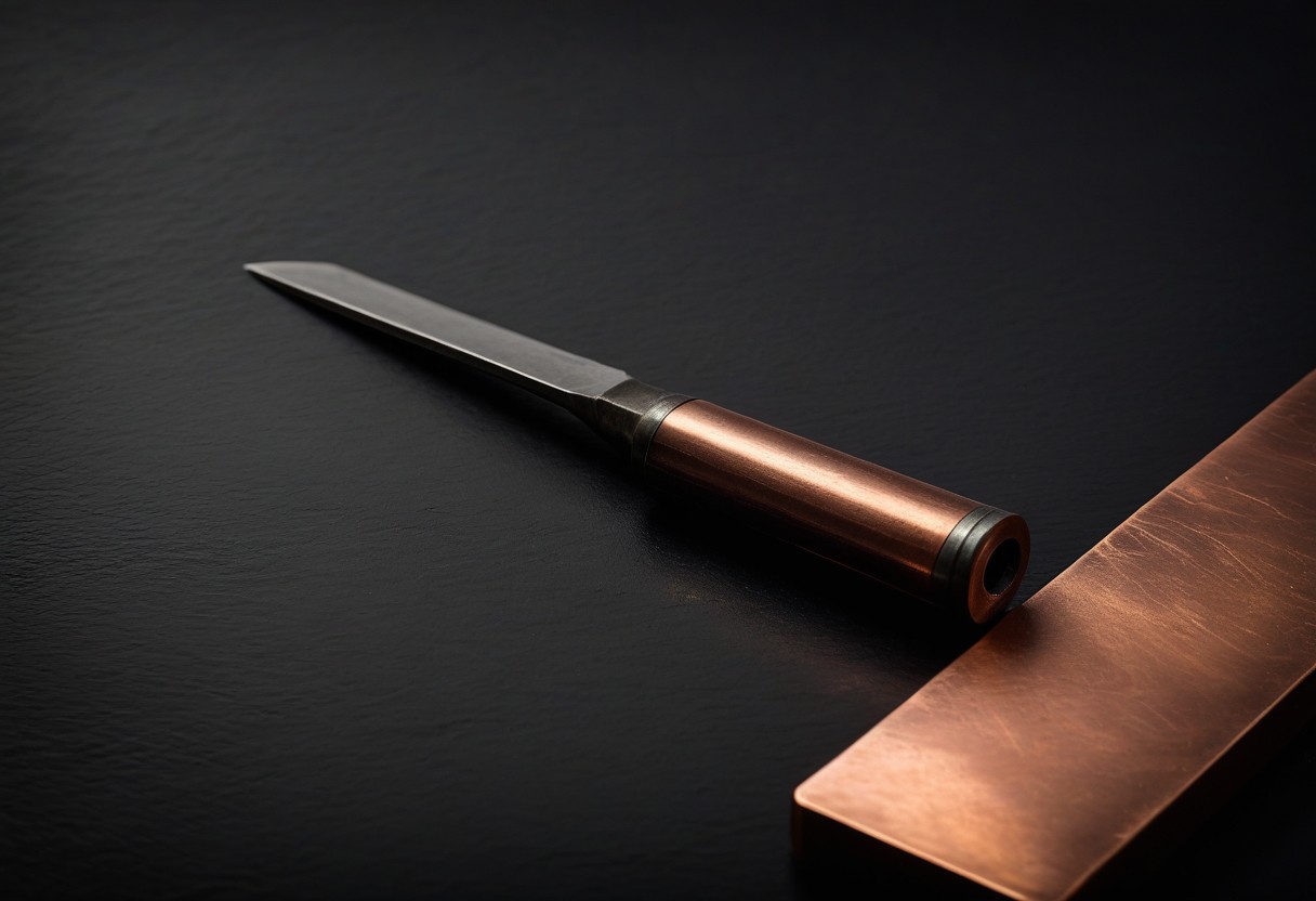 Smooth silicone object rests on brushed steel surface with dramatic side lighting casting sharp shadows.