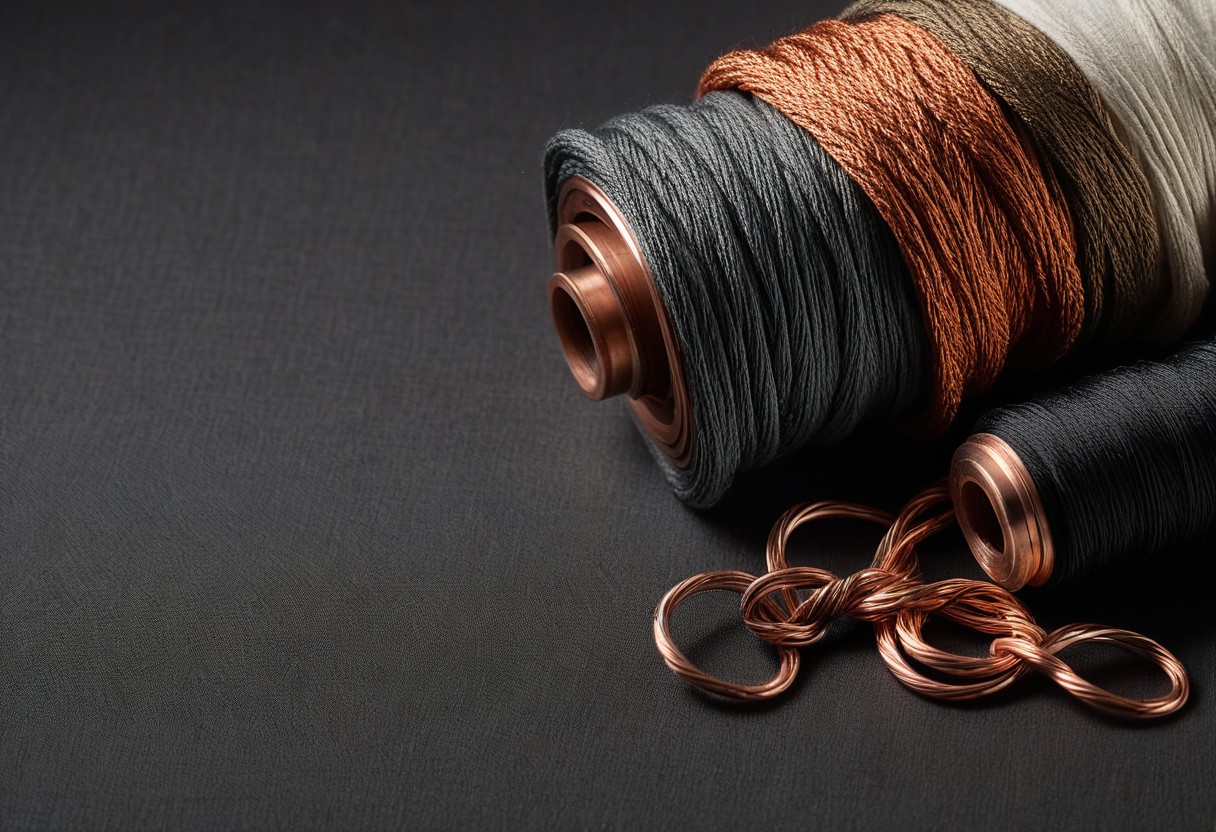 Five threads of different colors knotted together at center, radiating outward on white linen, lit by a single warm lamp against a dark background.