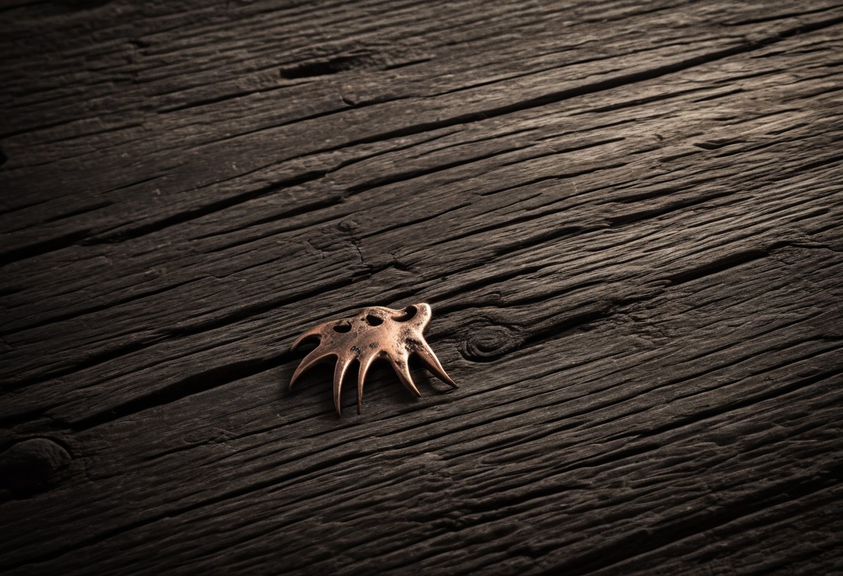 Deep claw marks scored across weathered wood surface with sharp shadows emphasizing the scratches.